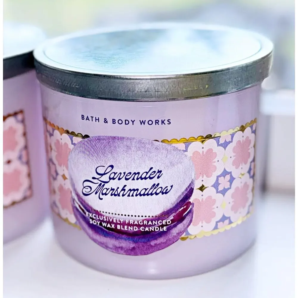 Lot of 2 Bath & Body Works Lavender Marshmallow Large 3-Wick Candle 14.5oz
